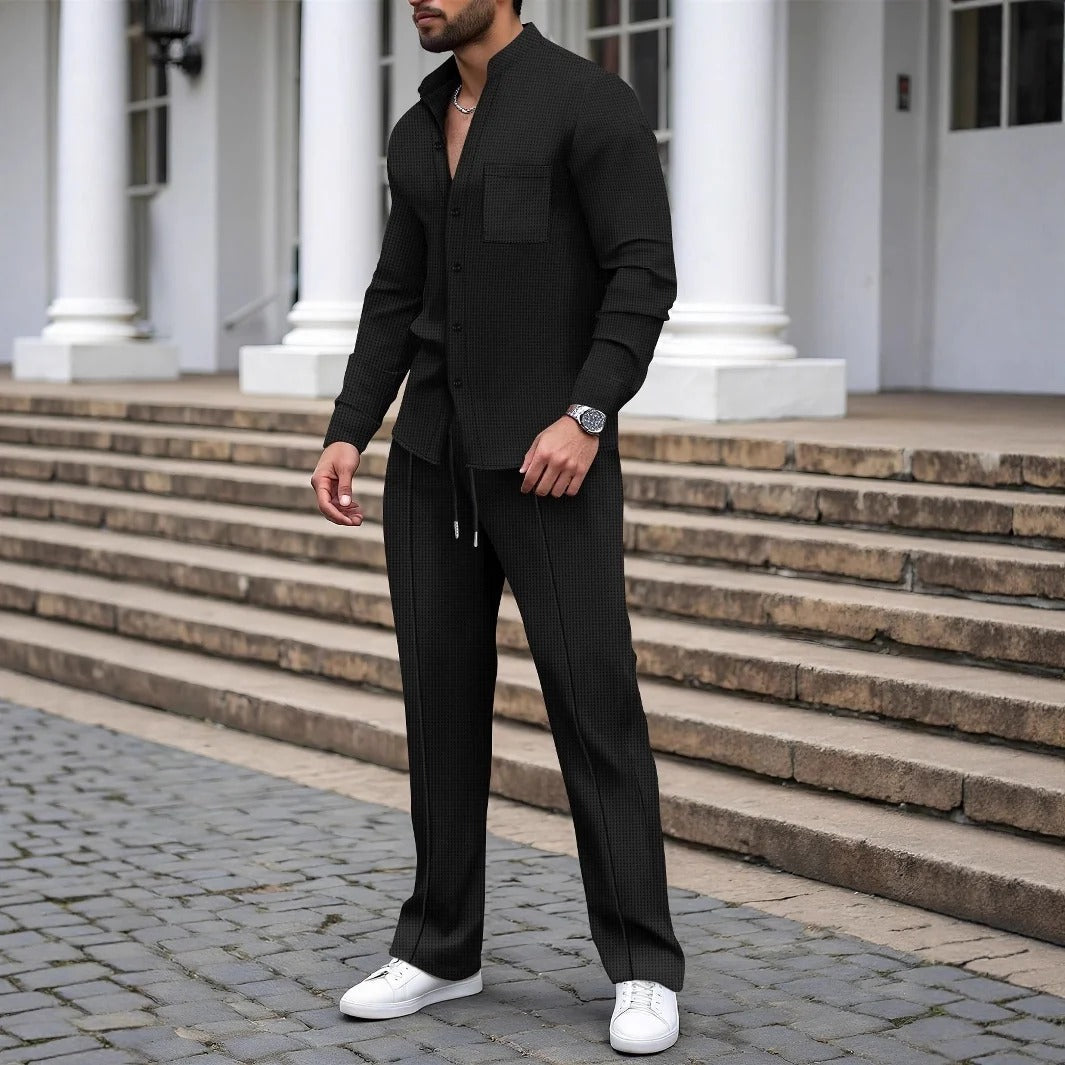 Men's Two-Piece Outfit with Tailored Pants and Button-Down Shirt | E&R - 1 - Elvaroza.com