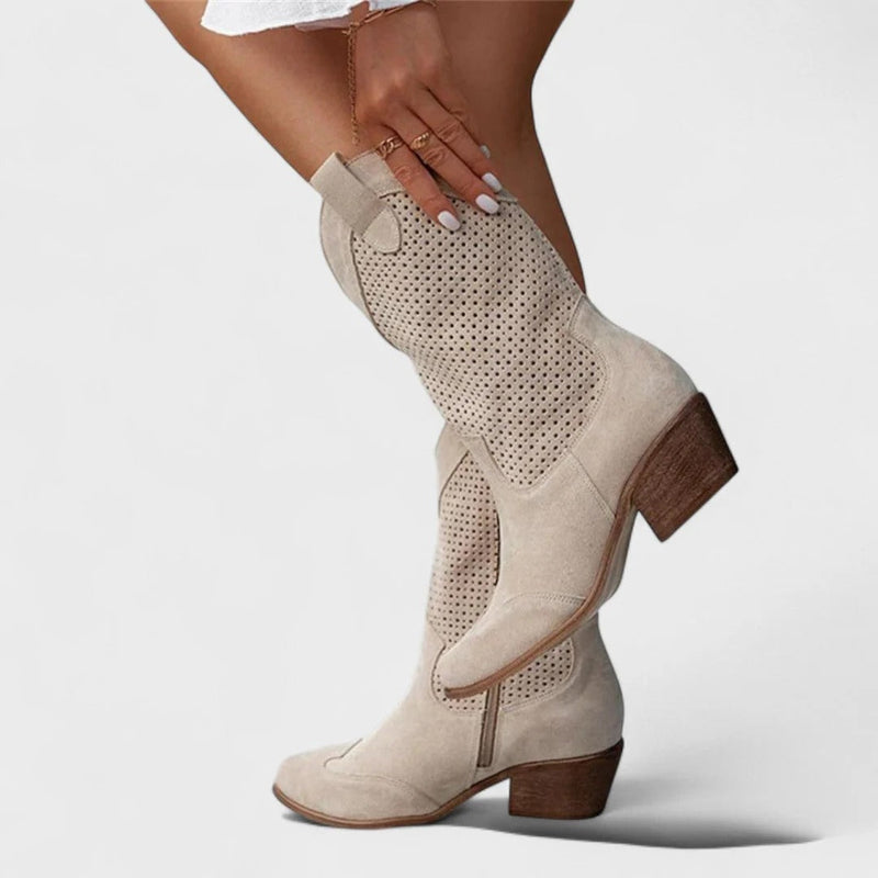 Western-style boots Women's with perforated design + block heel | E&R - 1 - Elvaroza.com