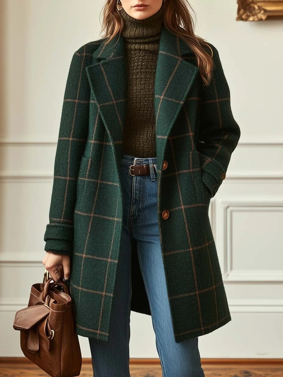 Plaid Women's Coat with Tailored Fit and Button Closure | E&R - 1 - Elvaroza.com