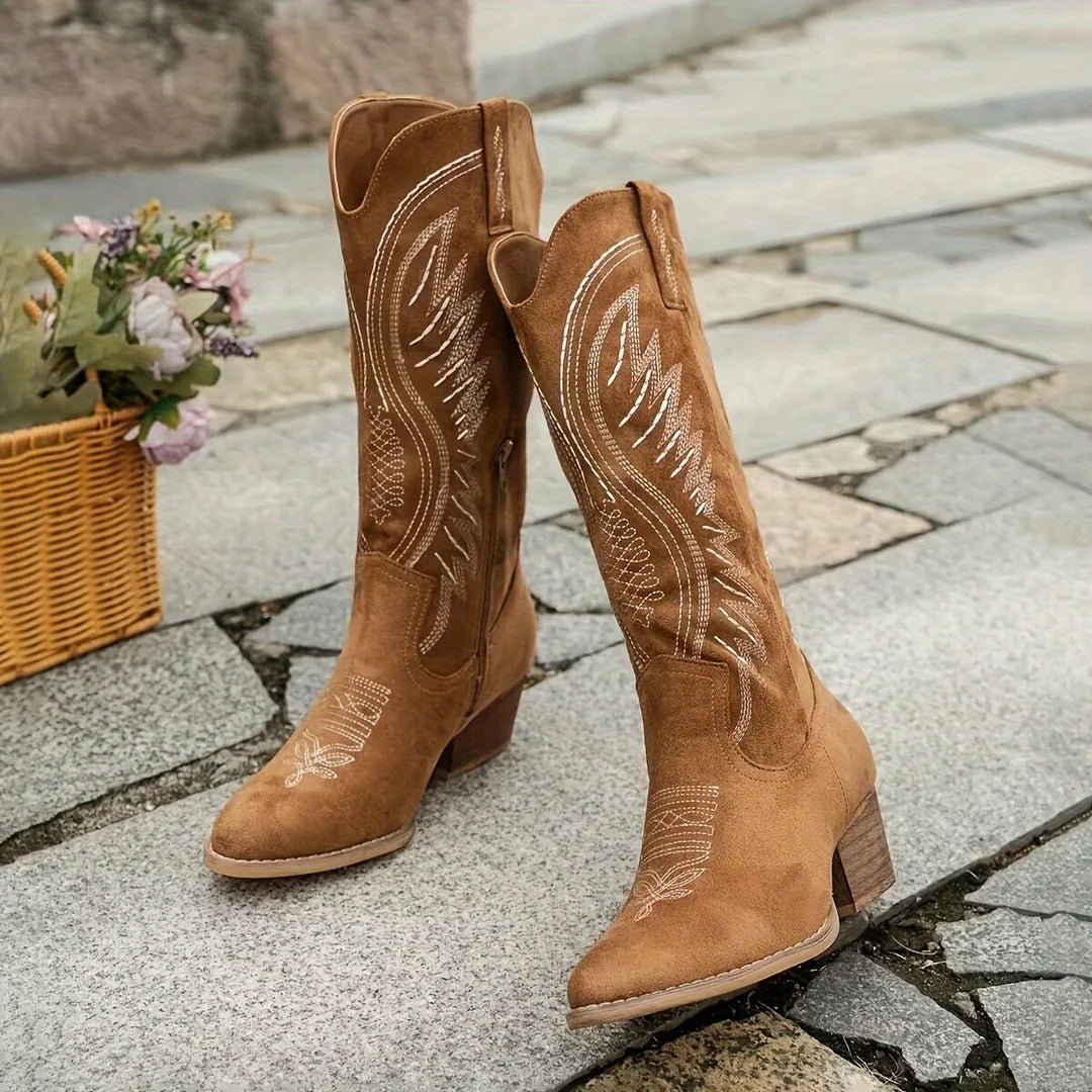 Women's Western Boots with Block Heels and Intricate Embroidery | E&R - 3 - Elvaroza.com