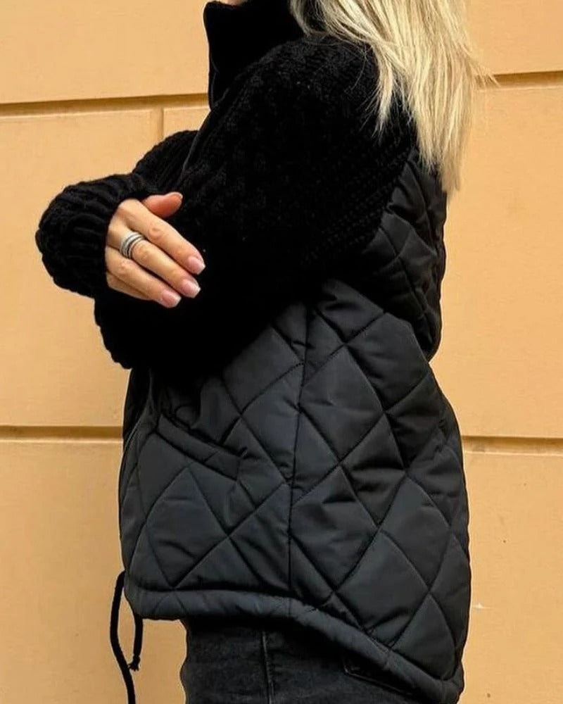 Women's Quilted Jacket with High Collar and Cozy Knit Sleeves | E&R - 6 - Elvaroza.com