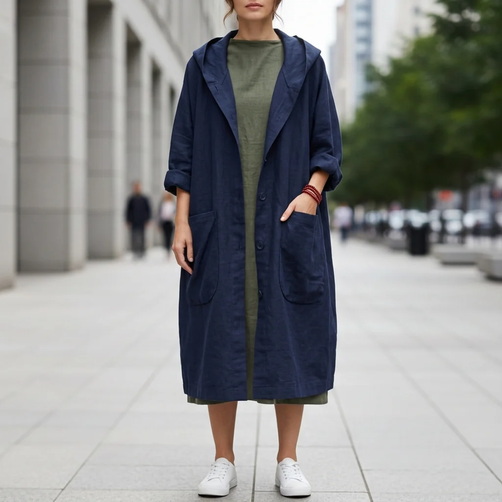 Women's Long Utility Jacket with Hood and Pockets | E&R - 2 - Elvaroza.com