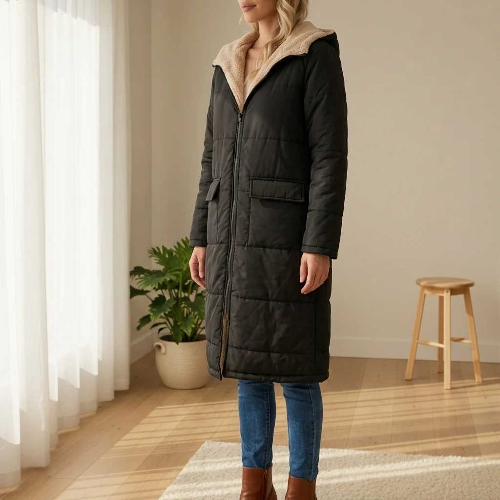 Women's Long Puffer Jacket with Hood and Cozy Lining | E&R - 13 - Elvaroza.com