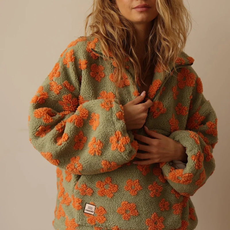 Floral Oversized Jacket Women's with Half-Zip Closure | E&R - 1 - Elvaroza.com