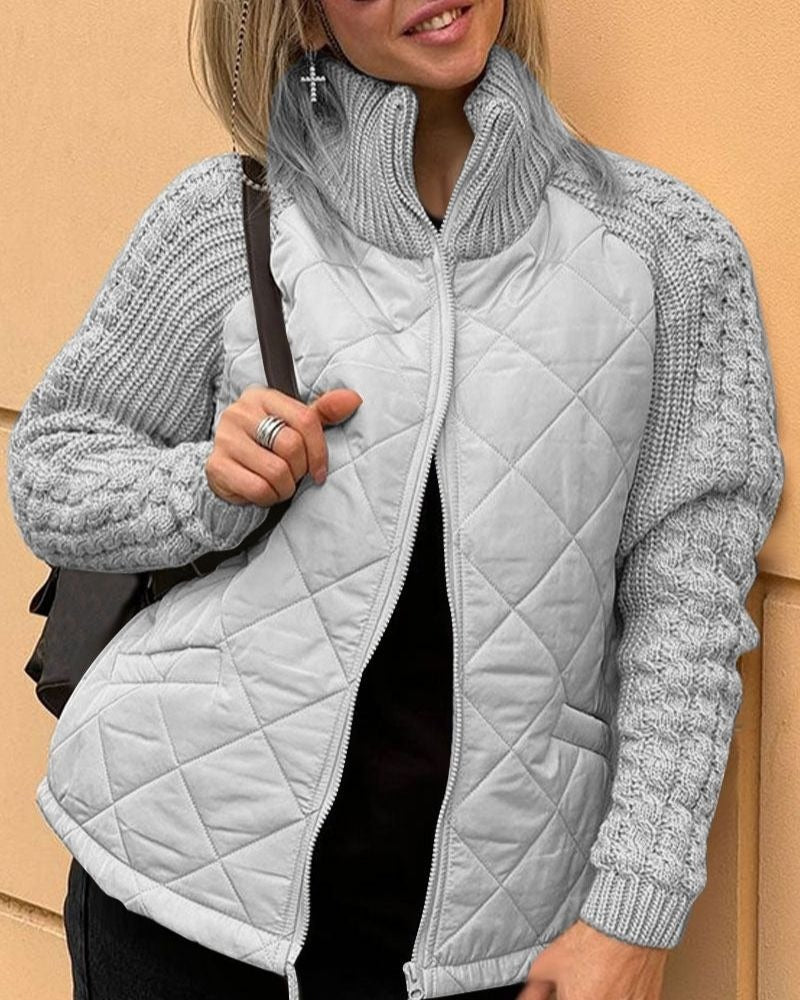 Women's Quilted Jacket with High Collar and Cozy Knit Sleeves | E&R - 3 - Elvaroza.com