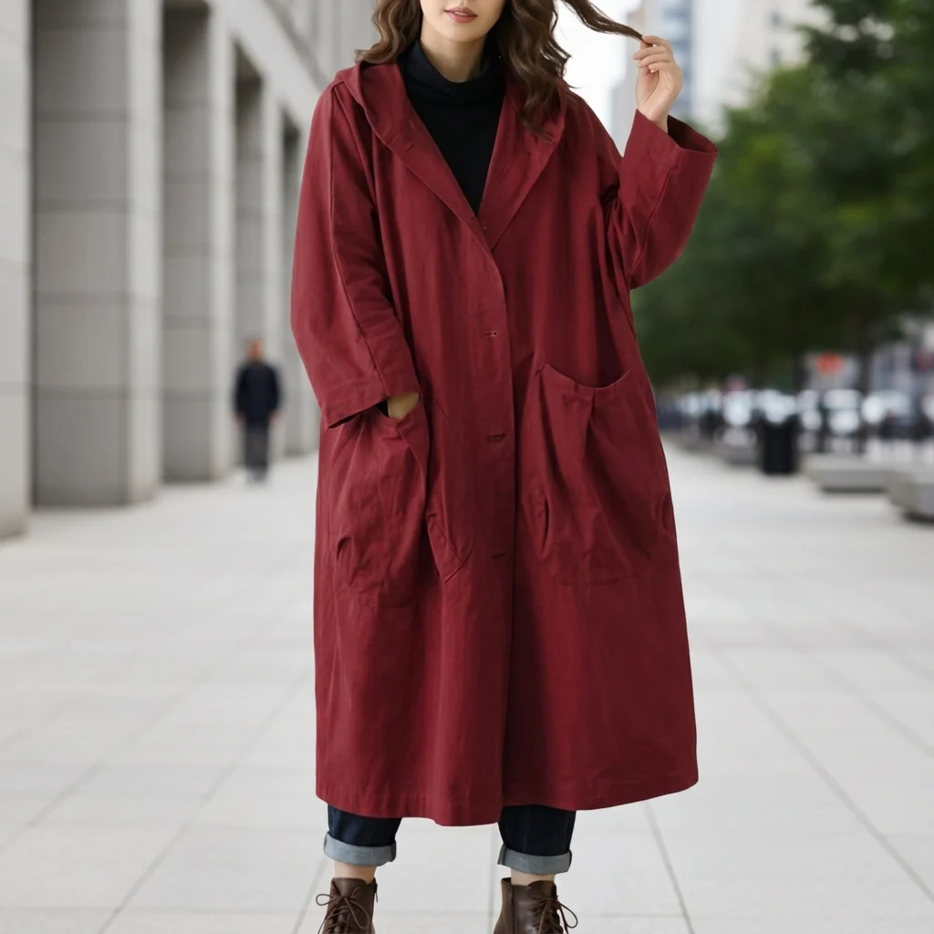 Women's Long Utility Jacket with Hood and Pockets | E&R - 5 - Elvaroza.com