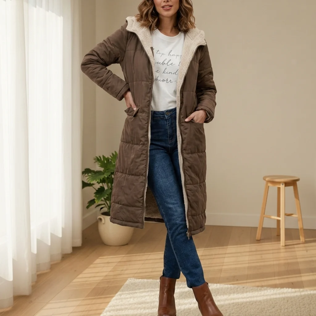 Women's Long Puffer Jacket with Hood and Cozy Lining | E&R - 9 - Elvaroza.com