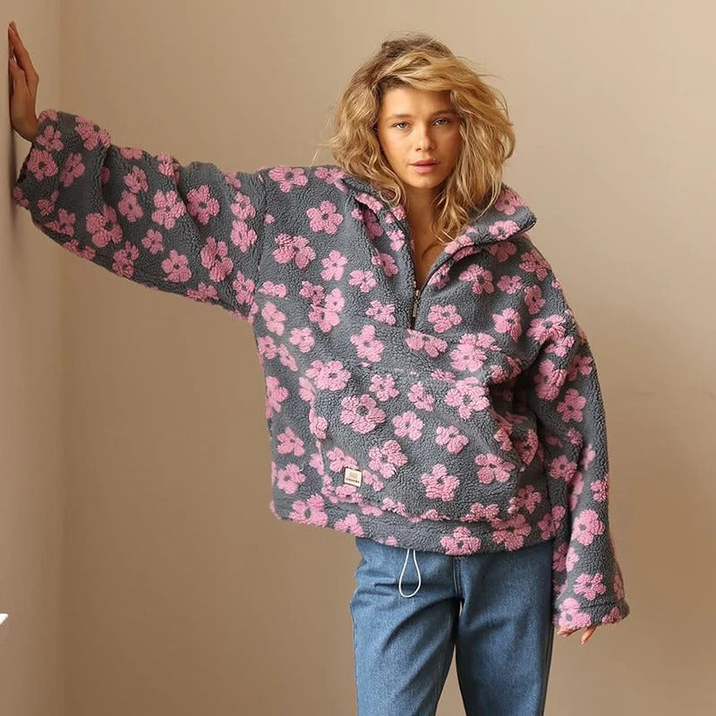 Floral Oversized Jacket Women's with Half-Zip Closure | E&R - 3 - Elvaroza.com