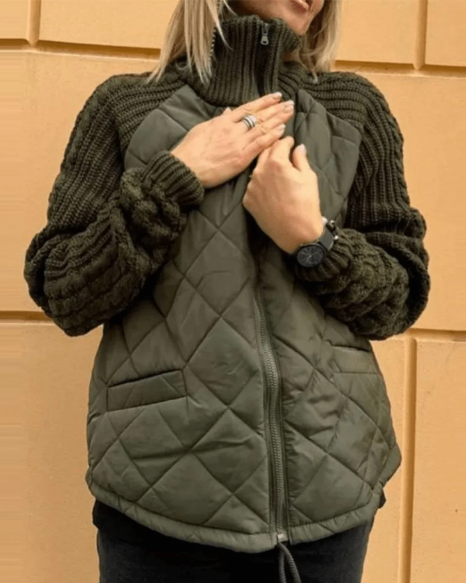 Women's Quilted Jacket with High Collar and Cozy Knit Sleeves | E&R - 4 - Elvaroza.com