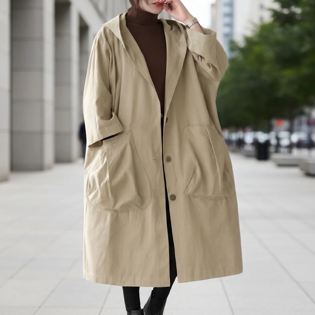 Women's Long Utility Jacket with Hood and Pockets | E&R - 3 - Elvaroza.com