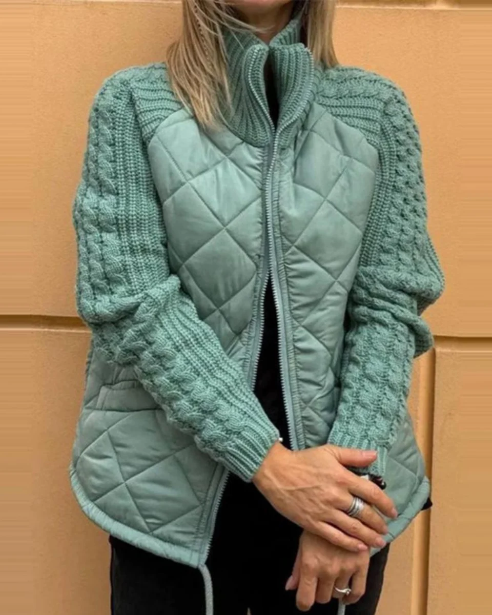 Women's Quilted Jacket with High Collar and Cozy Knit Sleeves | E&R - 5 - Elvaroza.com