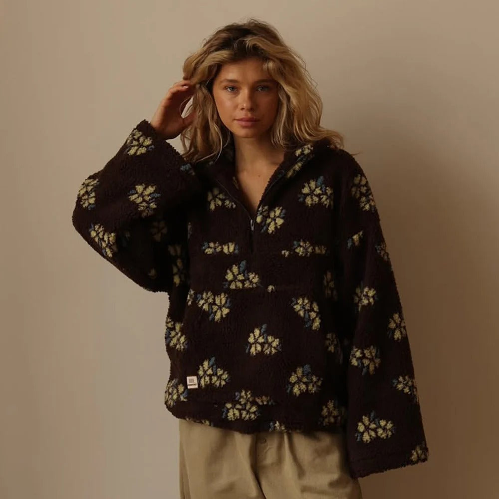 Floral Oversized Jacket Women's with Half-Zip Closure | E&R - 4 - Elvaroza.com