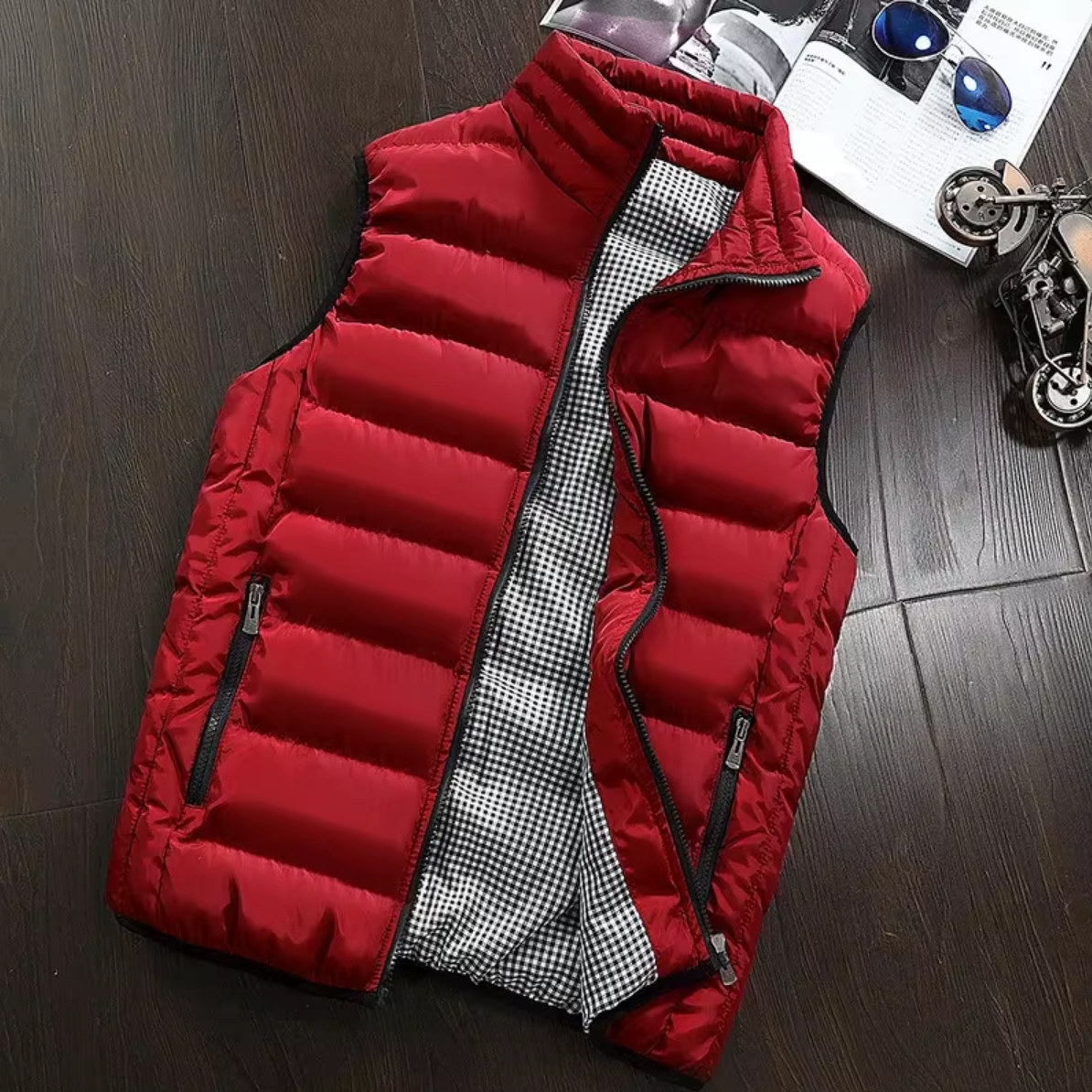 Padded Men's Vest with Stand-Up Collar and Zipper - J&B; - 4 - Elvaroza.com