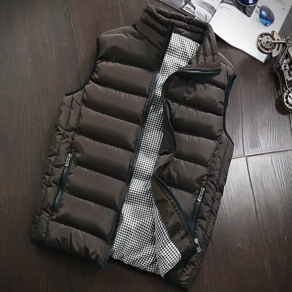 Padded Men's Vest with Stand-Up Collar and Zipper - J&B; - 2 - Elvaroza.com
