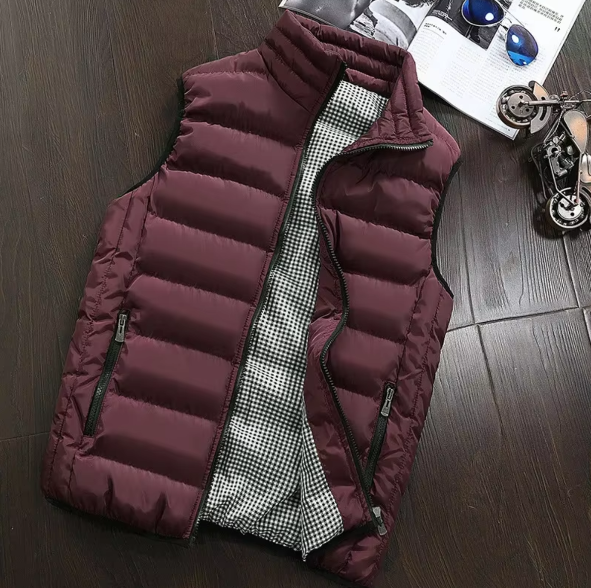 Padded Men's Vest with Stand-Up Collar and Zipper - J&B; - 5 - Elvaroza.com