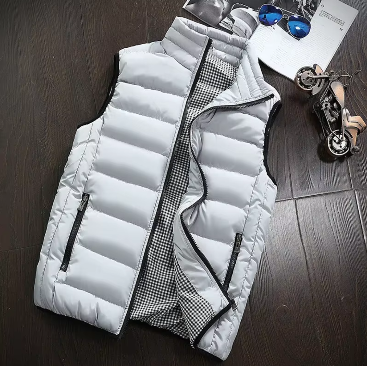 Padded Men's Vest with Stand-Up Collar and Zipper - J&B; - 6 - Elvaroza.com