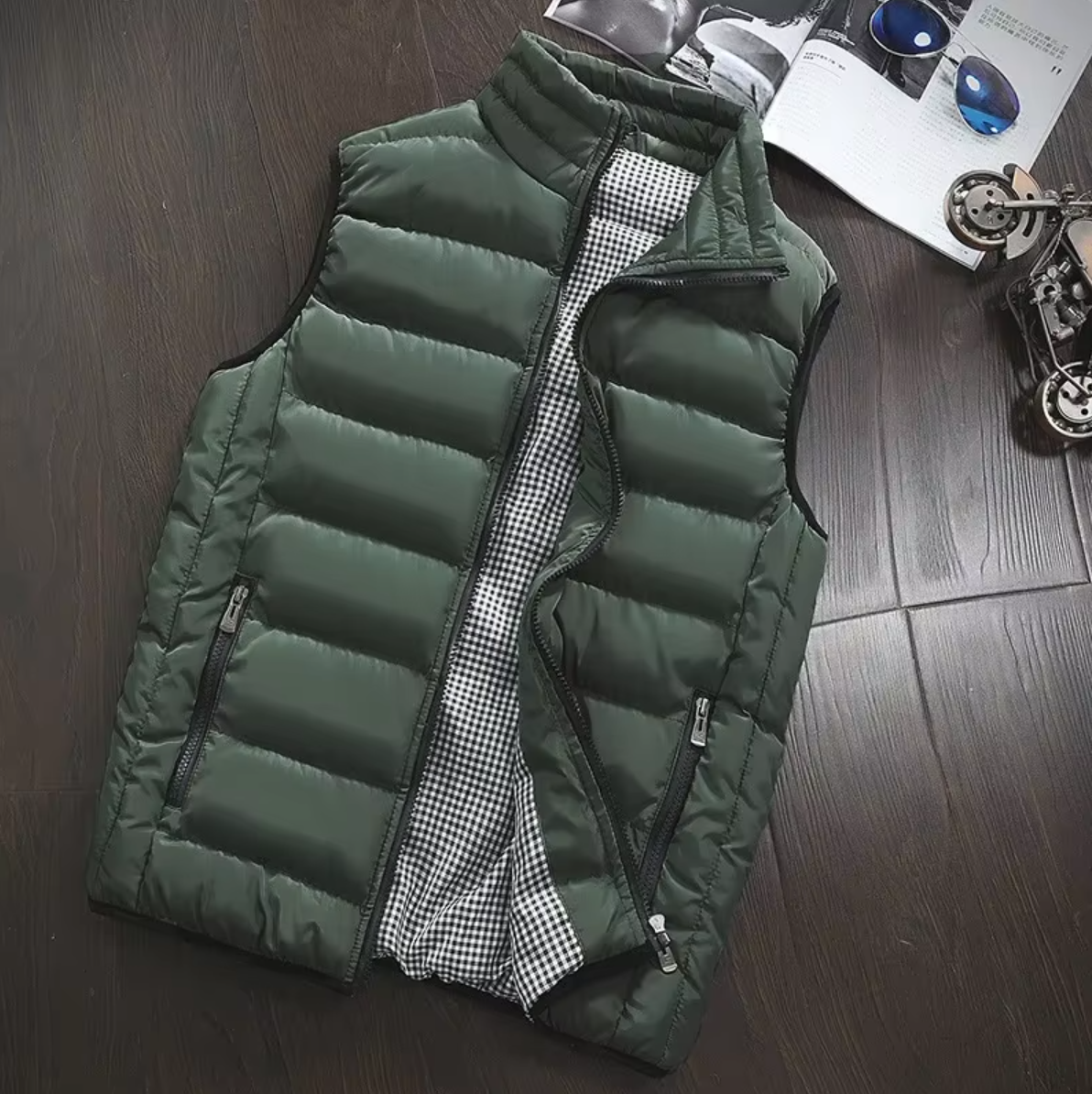 Padded Men's Vest with Stand-Up Collar and Zipper - J&B; - 3 - Elvaroza.com