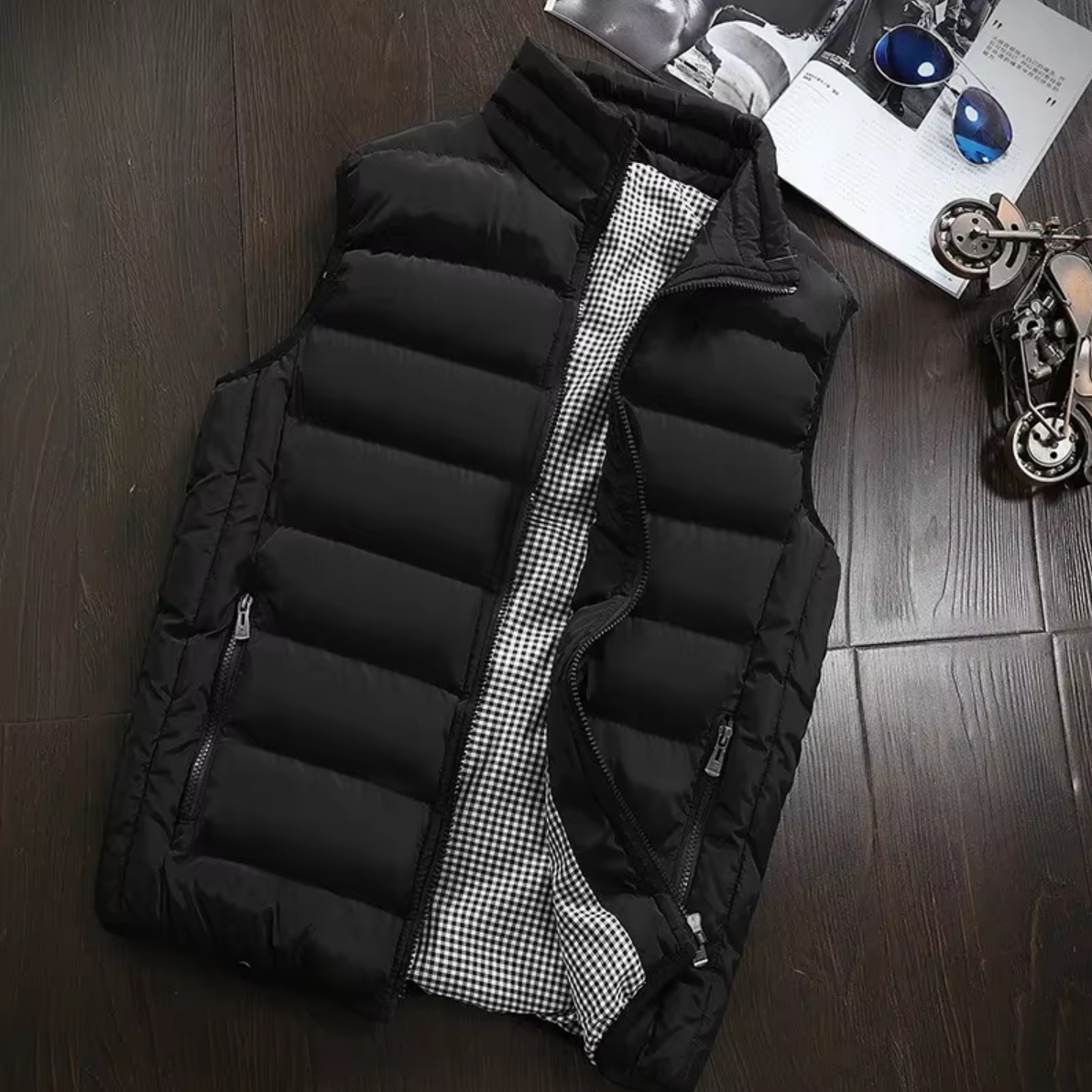 Padded Men's Vest with Stand-Up Collar and Zipper - J&B; - 7 - Elvaroza.com