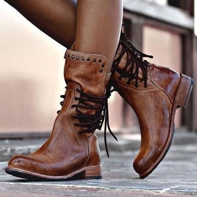 Women's Lace-Up Ankle Boots with Studs - J&B; - 1 - Elvaroza.com