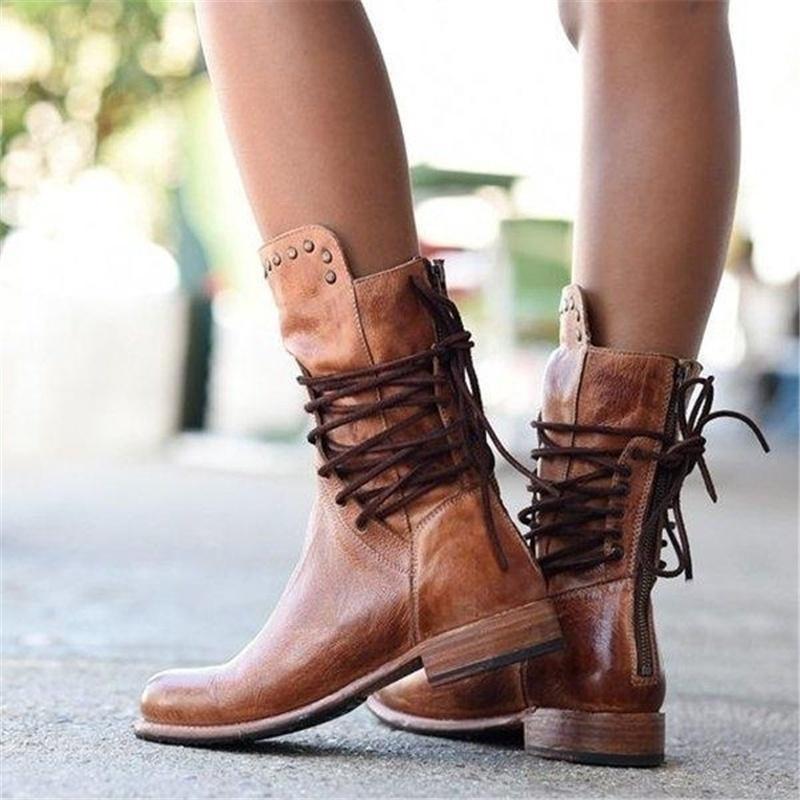Women's Lace-Up Ankle Boots with Studs - J&B; - 7 - Elvaroza.com