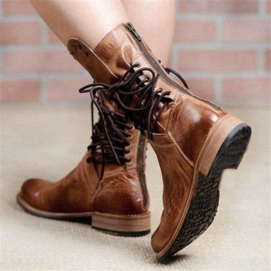Women's Lace-Up Ankle Boots with Studs - J&B; - 6 - Elvaroza.com