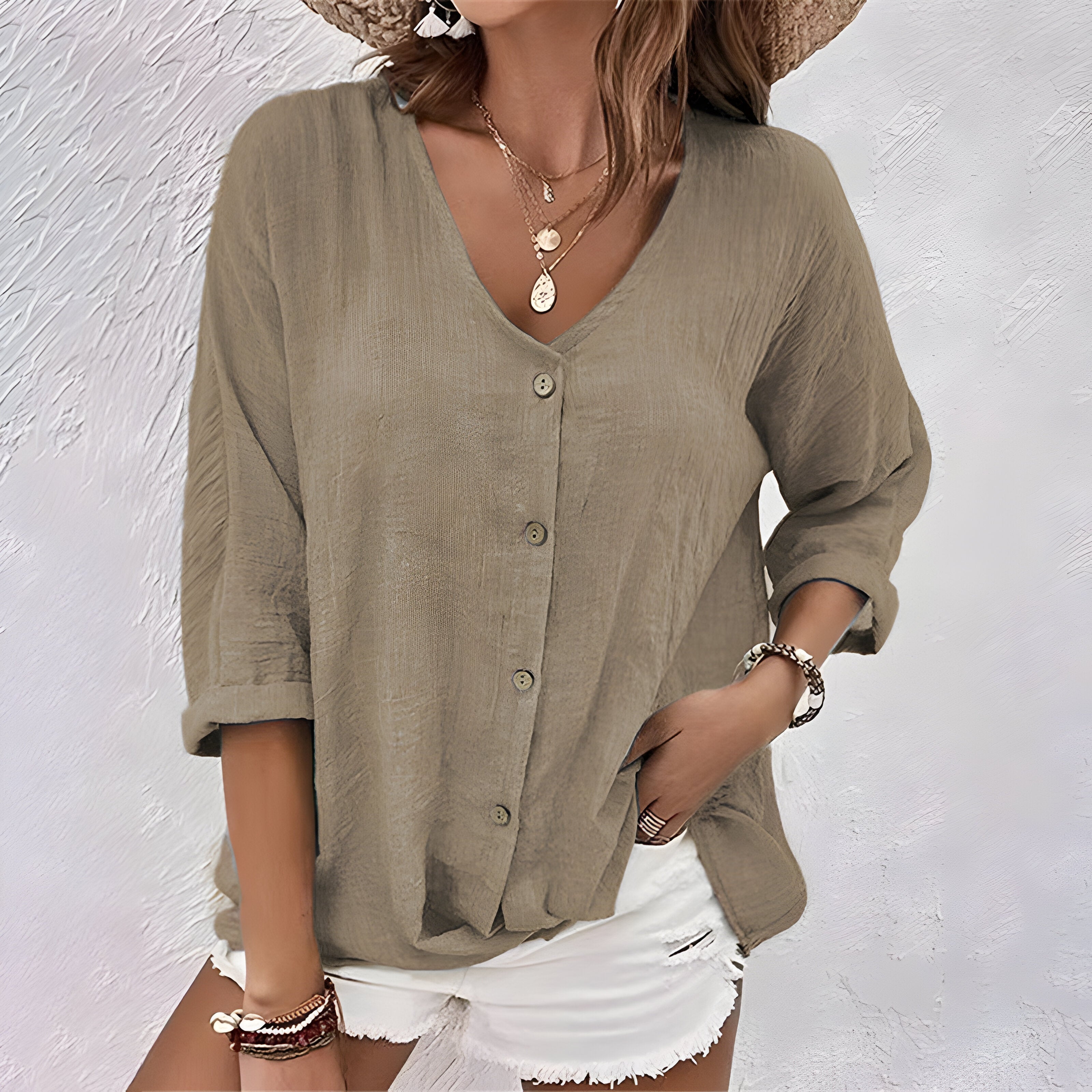Sophie – Women Button-Up V-Neck Blouse - Image 7