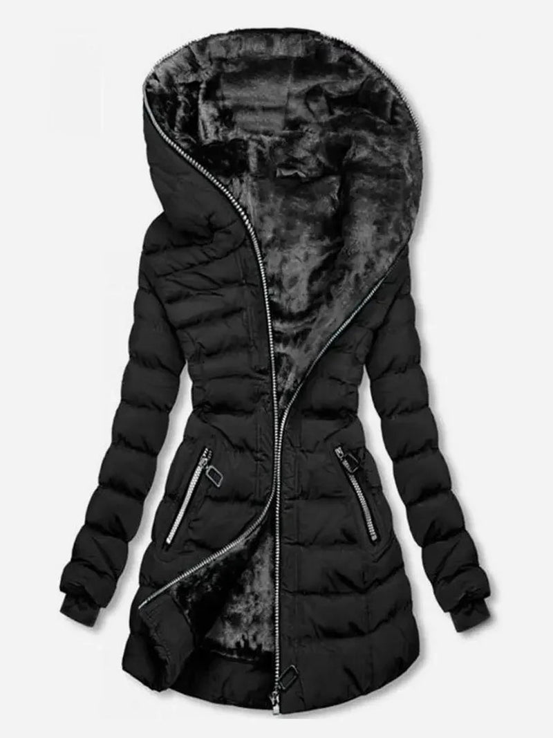 Women's down jacket with a hood, front zipper, and side pockets - J&B; - 1 - Elvaroza.com