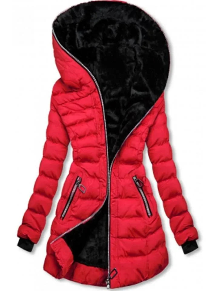 Women's down jacket with a hood, front zipper, and side pockets - J&B; - 3 - Elvaroza.com