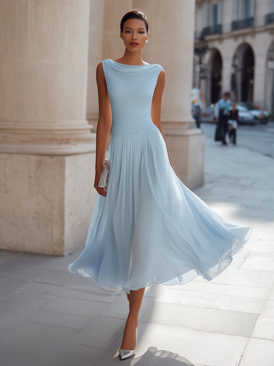 Midi Dress Women's Elegant Pleated Style with Cowl Neckline - Image 5